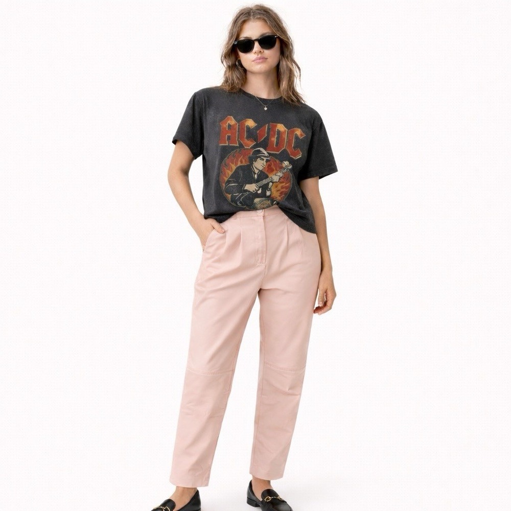 COMINT Vintage Leather Pants Women's 7/8 Blush Pink High Waist‎ Pleated 80s
